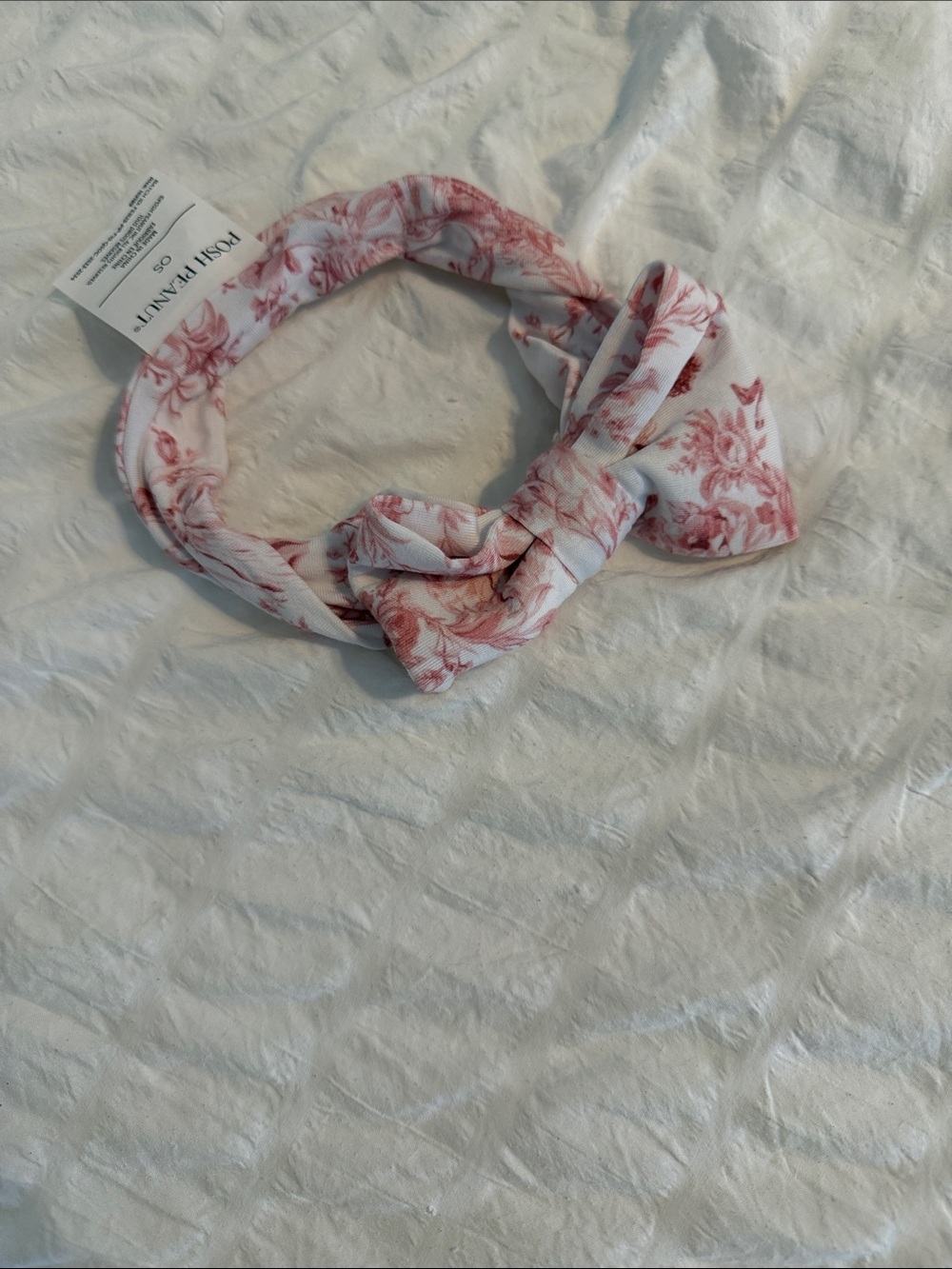 Posh Peanut Rose Toile Knot Headband - White and Pink